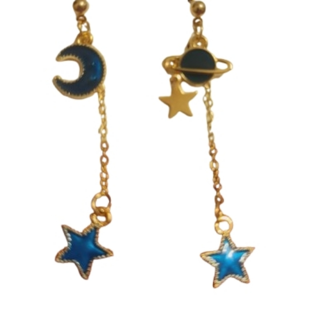 Celestial Sun Moon Star Drop Earrings Gold Tone Cosmic Astrology Jewelry